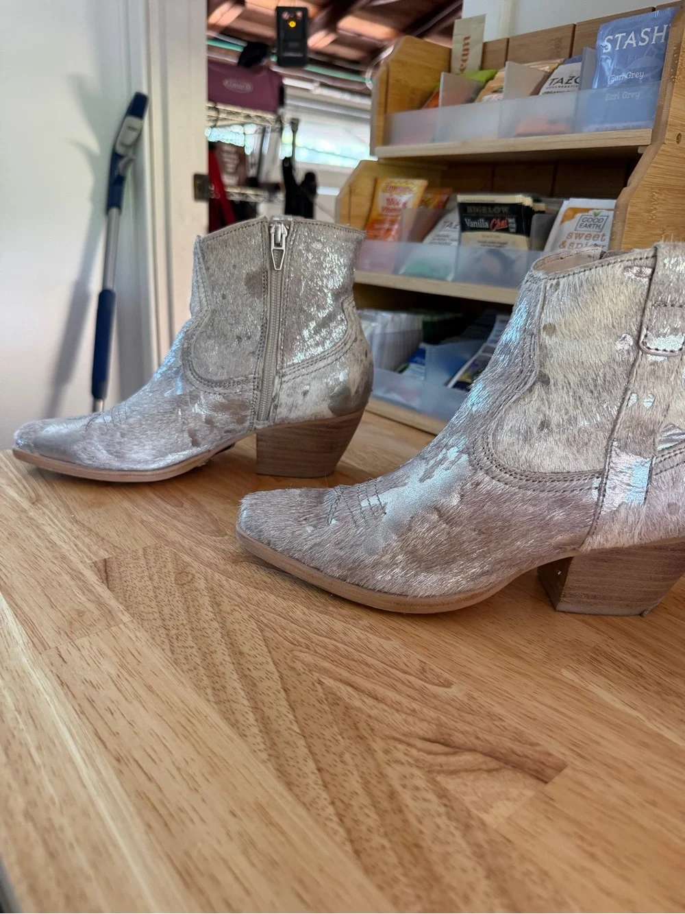 Dolce Vita Metallic Silver Hair-On Leather Ankle Boots